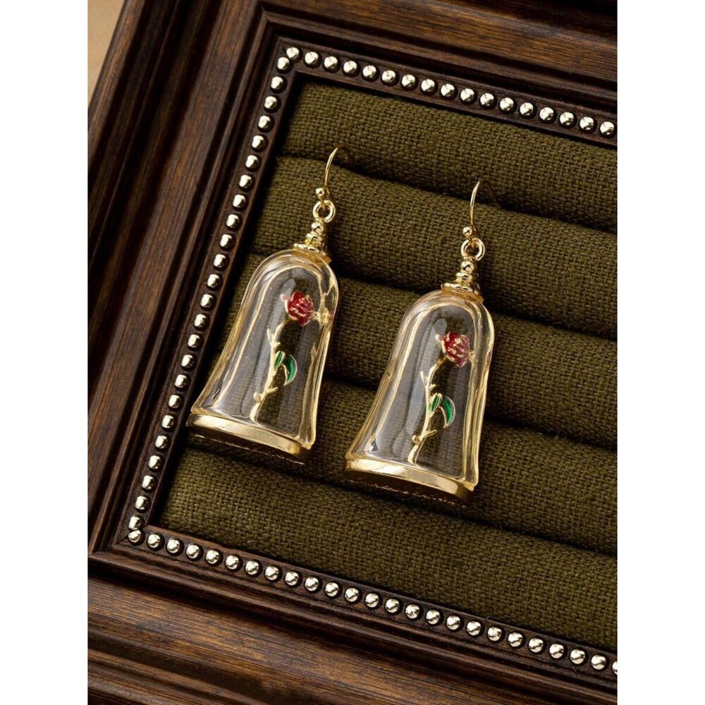 Beauty and the Beast Enchanted Rose Glass Dome Earrings